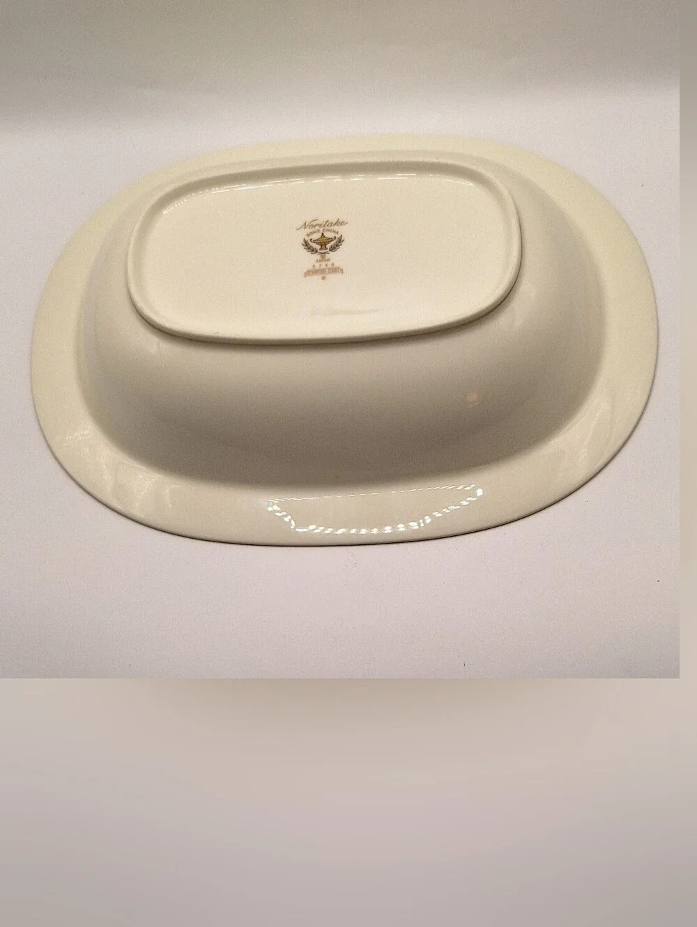 Noritake Japanese Bone China #9748 Cream Gold & Gray Trim Oval Serving Platter